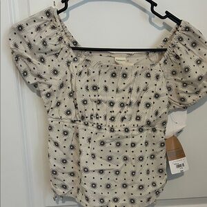 Stylish Cream and Black Patterned Blouse